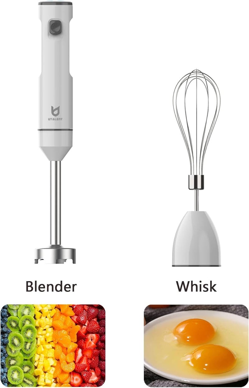 UTALENT Cordless Hand Blender, Variable Speed Immersion Blender handheld Rechargeable, with USB-C Charging Cable, Egg Whisk, for Smoothies, Milkshakes, Hummus and Soups – White - Image 3